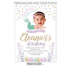 Mermaid Photo Birthday Invitation, Under the Sea Party (Digital)
