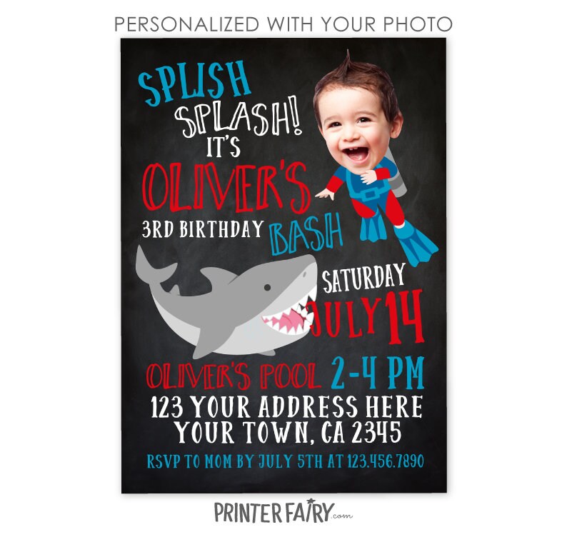 Personalized Shark Birthday Invitation, Under the Sea, Pool Party (Digital)