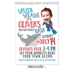 Personalized Shark Birthday Invitation, Under the Sea, Pool Party (Digital)