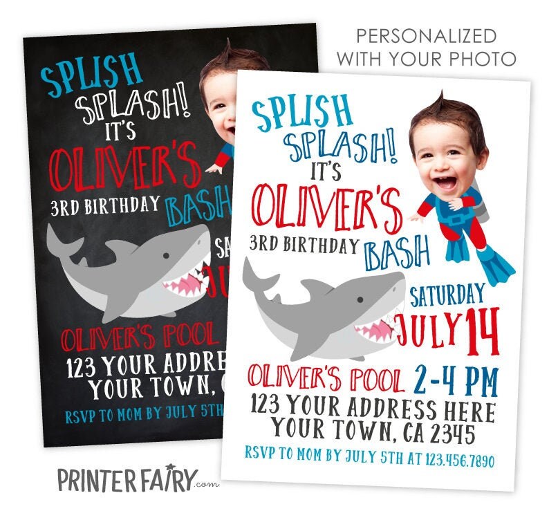 Personalized Shark Birthday Invitation, Under the Sea, Pool Party (Digital)