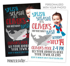 Personalized Shark Birthday Invitation, Under the Sea, Pool Party (Digital)