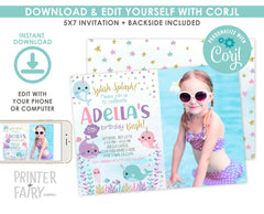 Narwhal Birthday Invitation with Photo, Under the Sea Party (Digital Invitation)