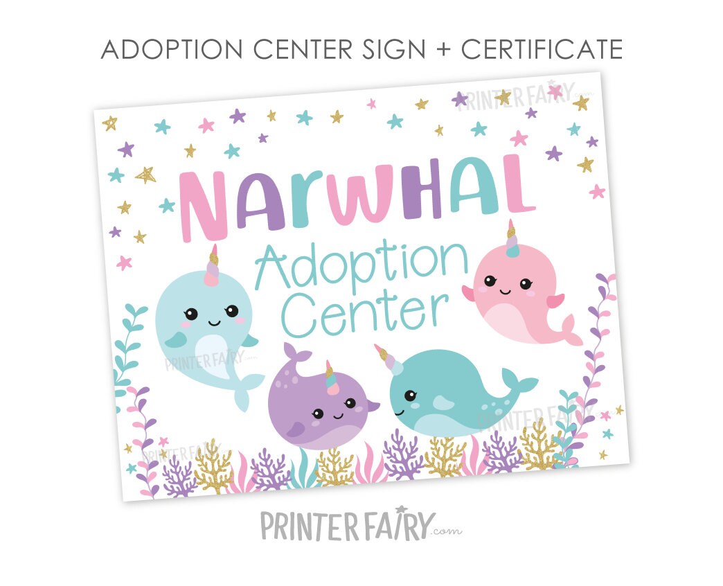 Narwhal Adoption Center Sign and Certificate (Digital Download)