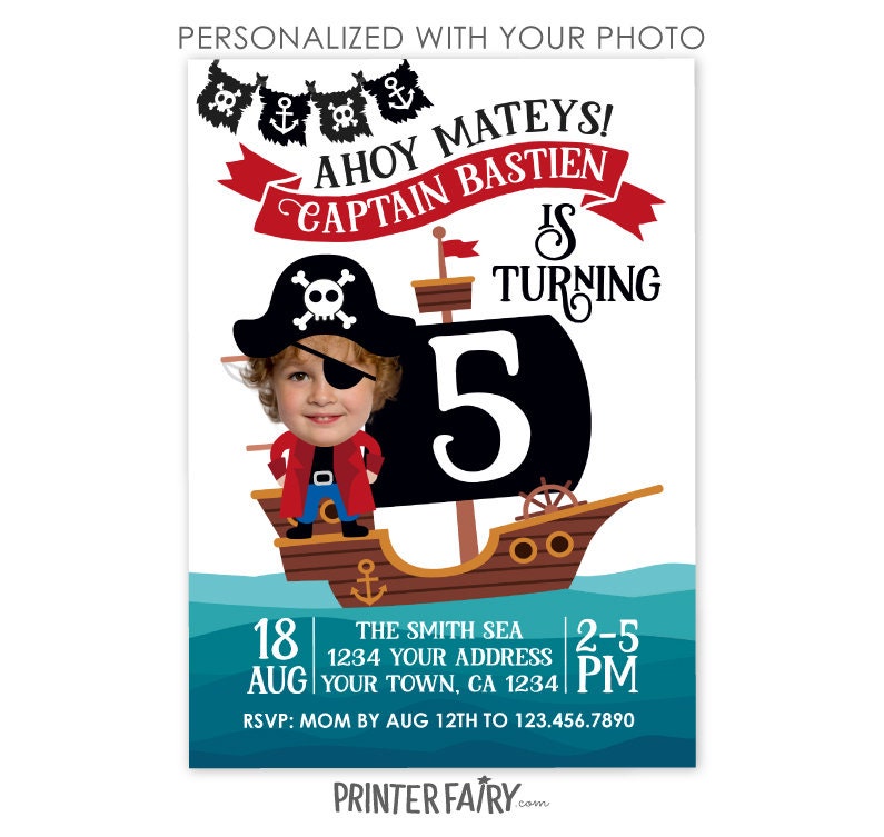 Personalized Pirate Birthday Invitation with Photo (Digital Download)