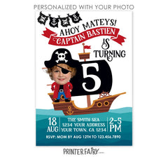 Personalized Pirate Birthday Invitation with Photo (Digital Download)