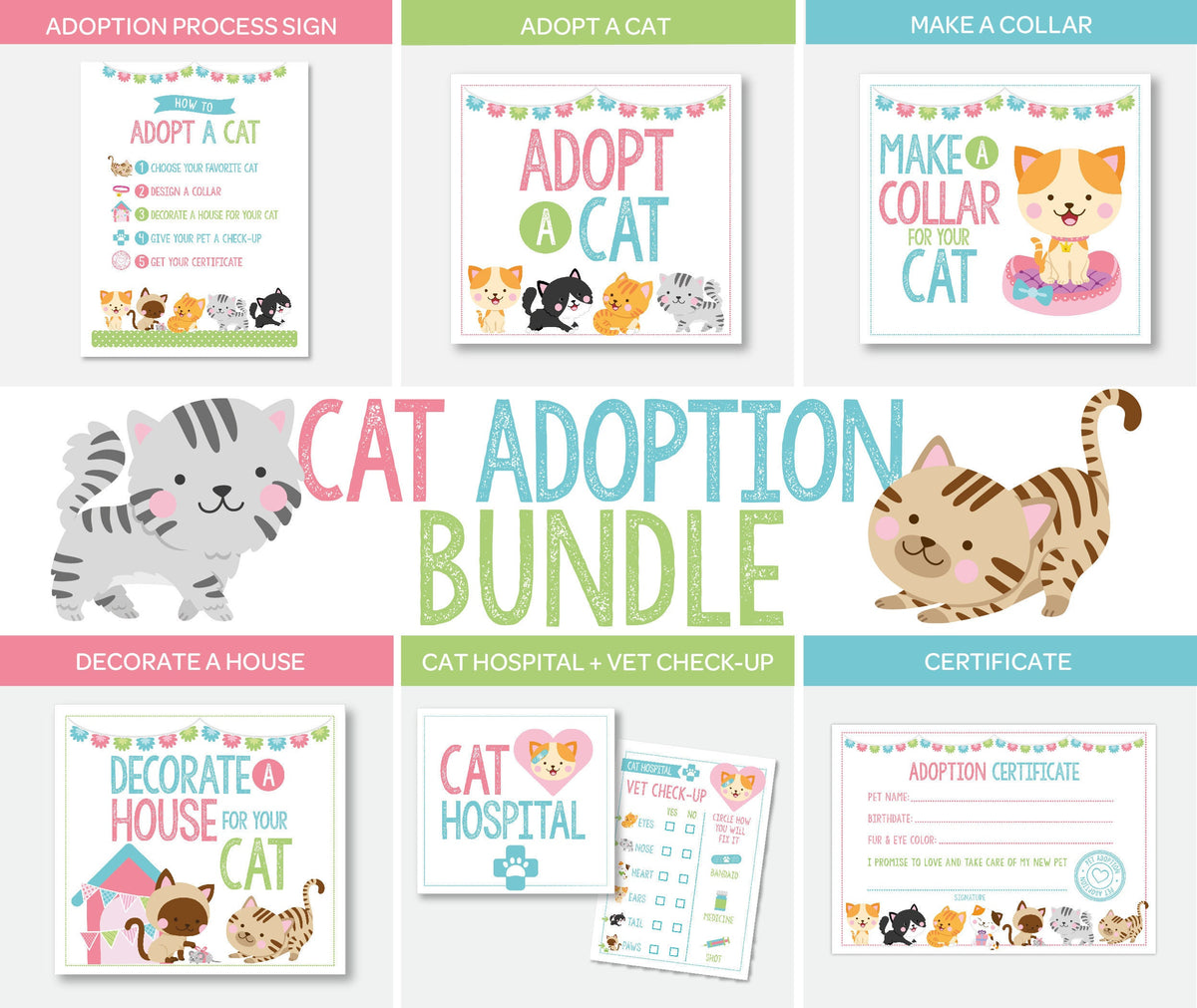 Cat Adoption Station Printables, Kitty Birthday Party Decor (Digital Download)