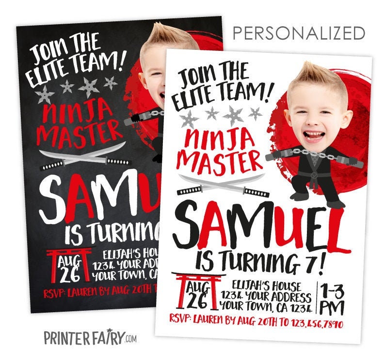 Personalized Ninja Birthday Invitation, Photo Martial Arts Party (Digital)
