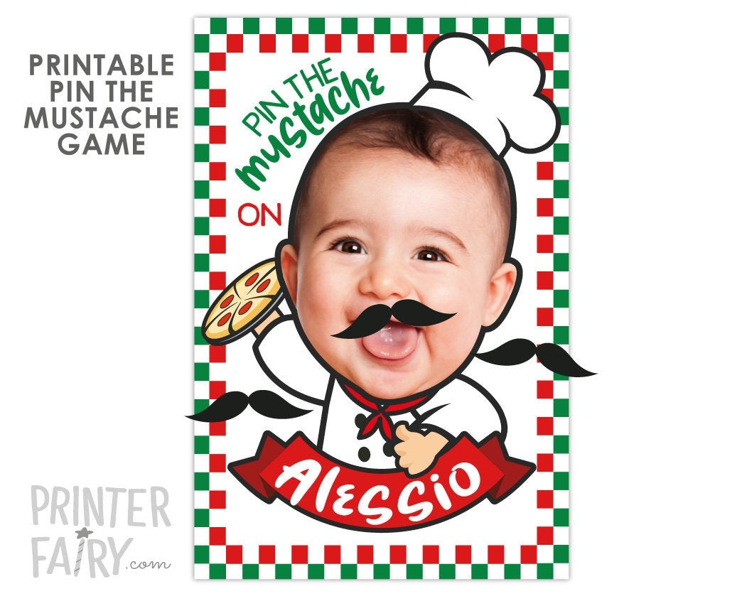Personalized Pizza Birthday Party Game, Pin Mustache Poster (Digital Download)