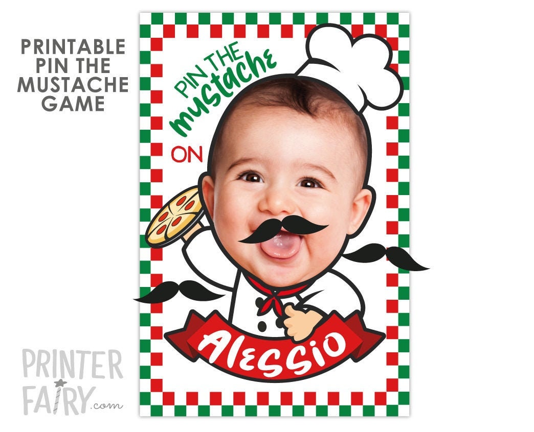 Personalized Pizza Birthday Party Game, Pin Mustache Poster (Digital Download)