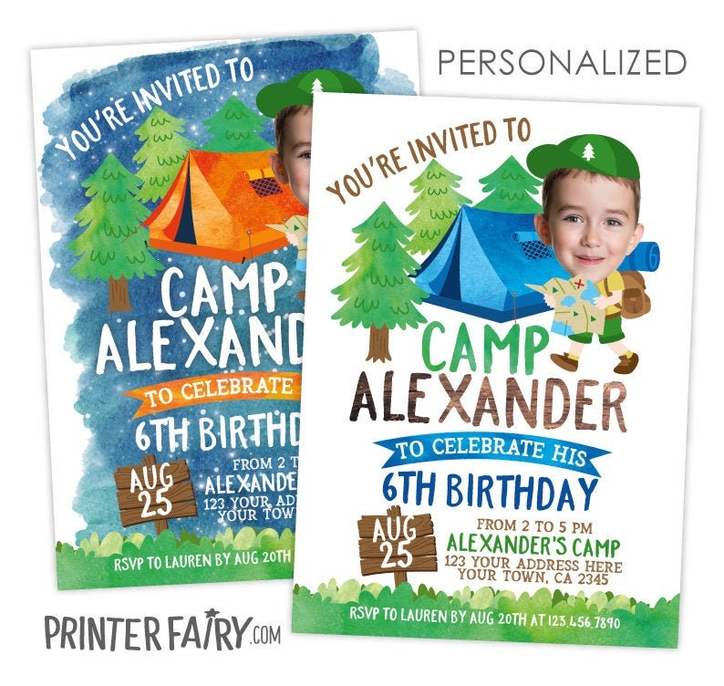 Camping Party Invitation Personalized with Photo, Digital or Printable Design