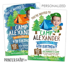 Camping Party Invitation Personalized with Photo, Digital or Printable Design