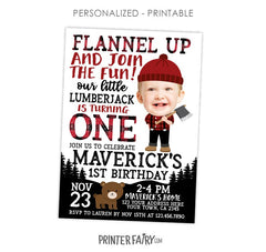 Lumberjack Birthday Invitation with Photo, Flannel Party (Digital Invite)