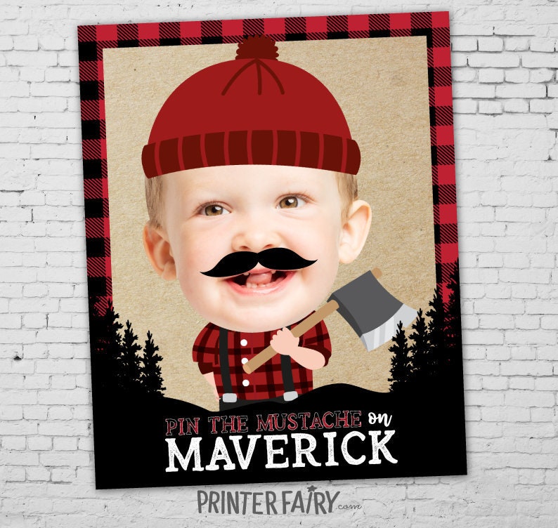 Pin The Mustache Lumberjack Party Game, Personalized with Photo and Name, Digital Printable Design