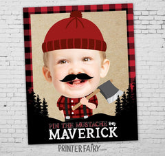 Pin The Mustache Lumberjack Party Game, Personalized with Photo and Name, Digital Printable Design