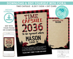 Lumberjack Time Capsule Sign, Buffalo Plaid Birthday, EDITABLE (Digital Download)