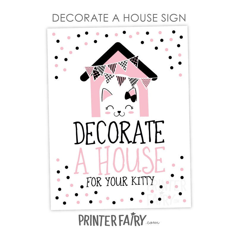 Kitty Adoption Party Bundle, Pink Black White Decor (Digital Download)