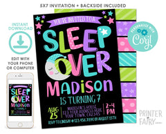 Editable Sleepover Birthday Invitation, Pajama Party, 5x7 (Digital Download)