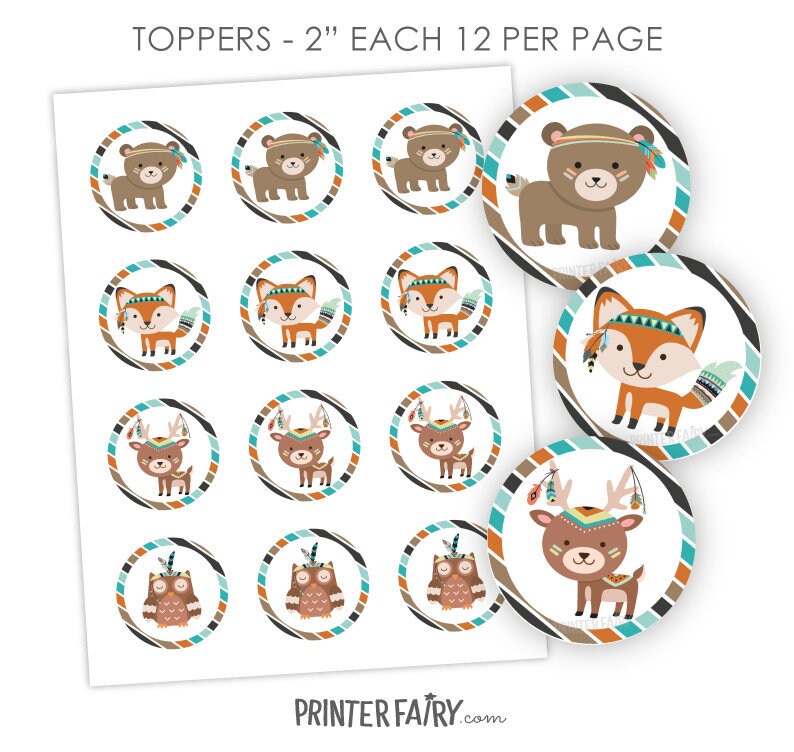 Wild One Tribal Animal Toppers, Birthday Party Decorations (Instant Download)