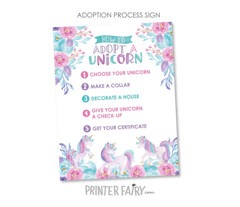 Unicorn Adoption Station Party Package Ready to Print, DIGITAL Instant Download