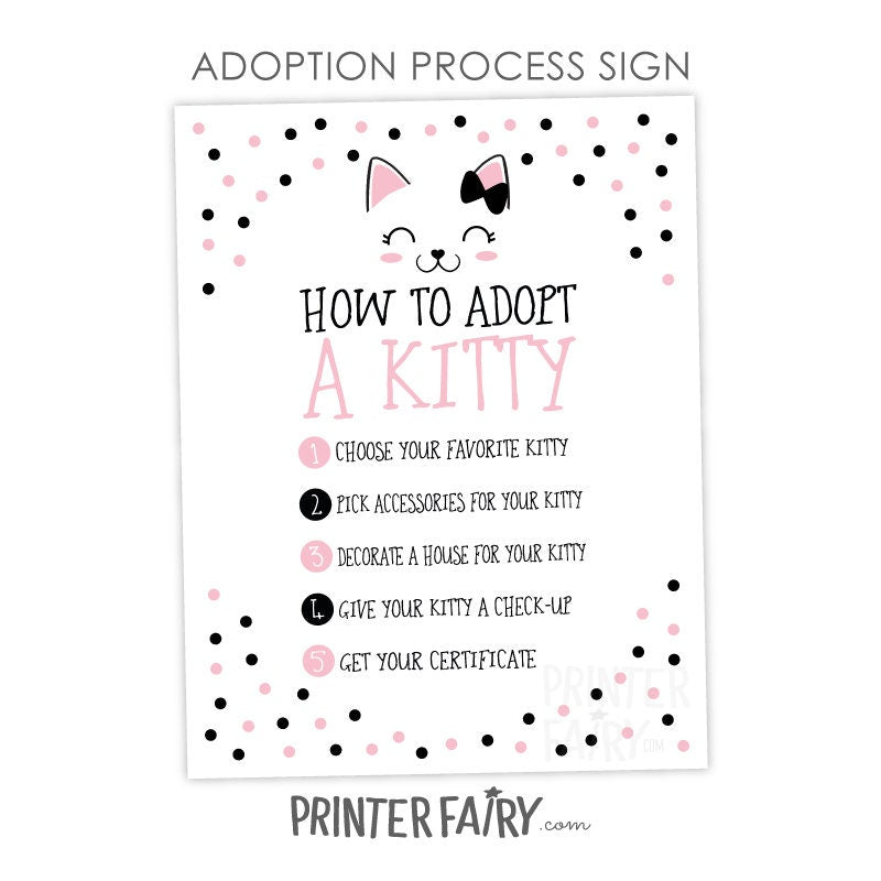 Kitty Adoption Party Bundle, Pink Black White Decor (Digital Download)