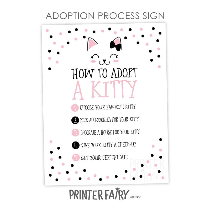 Kitty Adoption Party Bundle, Pink Black White Decor (Digital Download)