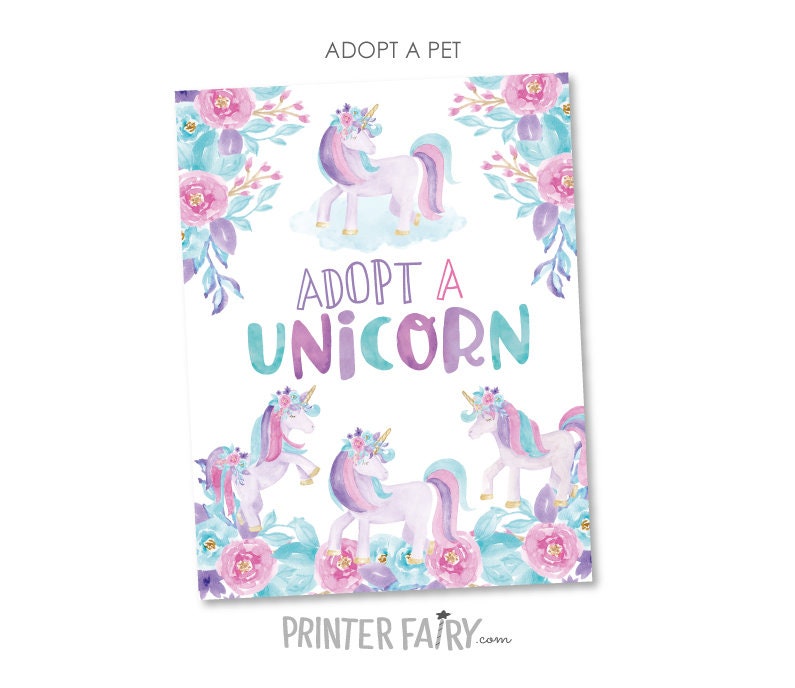 Unicorn Adoption Station Party Package Ready to Print, DIGITAL Instant Download
