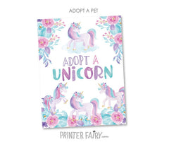Unicorn Adoption Station Party Package Ready to Print, DIGITAL Instant Download