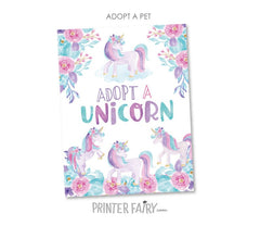 Unicorn Adoption Station Party Package Ready to Print, DIGITAL Instant Download