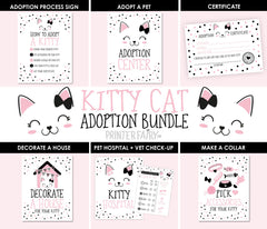 Kitty Adoption Party Bundle, Pink Black White Decor (Digital Download)