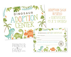 Dinosaur Adoption Sign and Certificate (Instant Download)