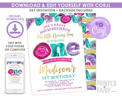 Gem 1st Birthday Invitation, EDITABLE (Digital Download)