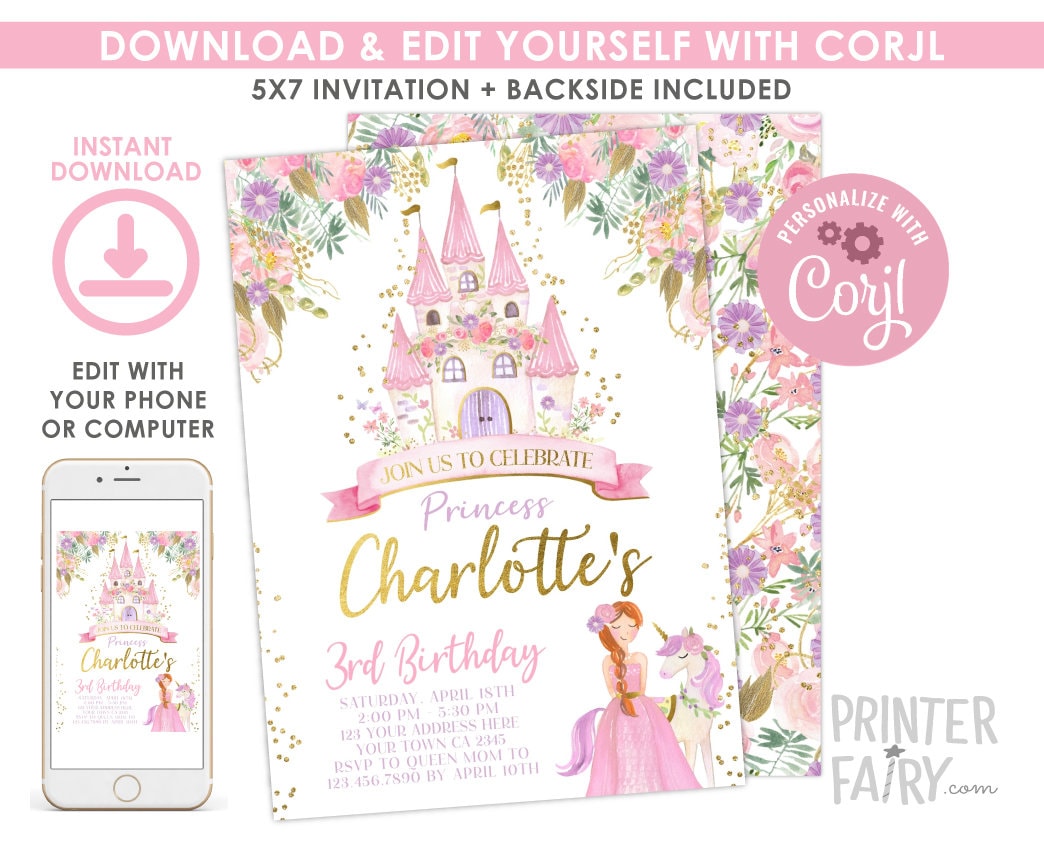 Editable Princess Castle Birthday Invitation, Any Age (Digital Download)
