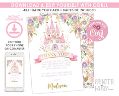 Editable Princess Castle Thank You Card (Digital Download)