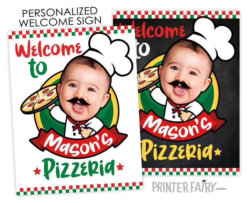 Pizza Party Welcome Sign Personalized with Photo for any age, Trattoria Decorations