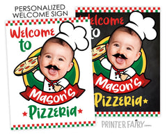 Pizza Party Welcome Sign Personalized with Photo for any age, Trattoria Decorations