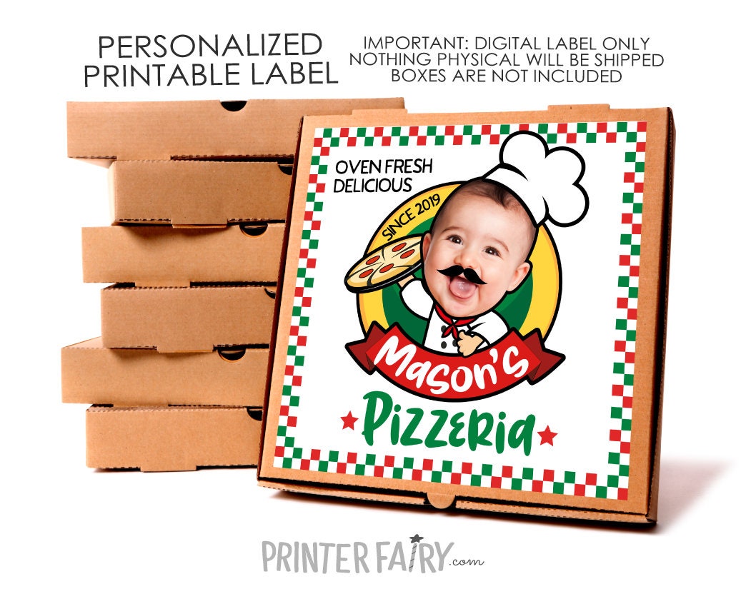 Custom Pizza Box Label, Birthday Party Decor (Printable Label)