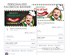 Personalized Pizza Facebook Banner, Chef Birthday Party (Digital)
