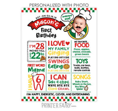 Pizza First Birthday Photo Board, Personalized Sign (Digital Printable)