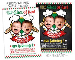 Pizza Twins Birthday Invitation with Photo (Digital)