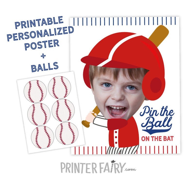 Baseball Birthday Party Personalized Pin the ball game with your Photo, Digital Printable Design