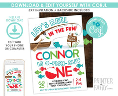 Fishing First Birthday Invitation, O-Fish-ally One (Digital Invitation)