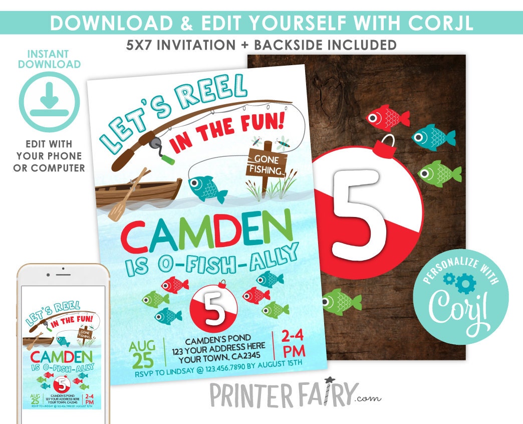 Gone Fishing Birthday Invitation, EDITABLE, Any Age (Digital Invitation)