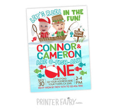 Fishing Birthday Invitation with Photo, Twins, Any Age (Digital)