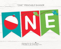 Fishing 1st Birthday Banner Party Printable Decorations, Instant Download