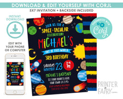 Space Birthday Invitation, Planets, Out of This World, Editable (Digital Download)