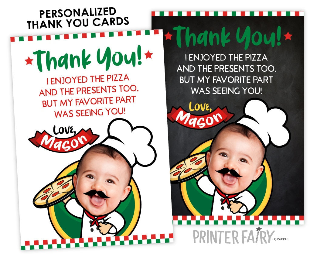 Pizza Photo Thank You Cards, Personalized Birthday (Digital Printable)