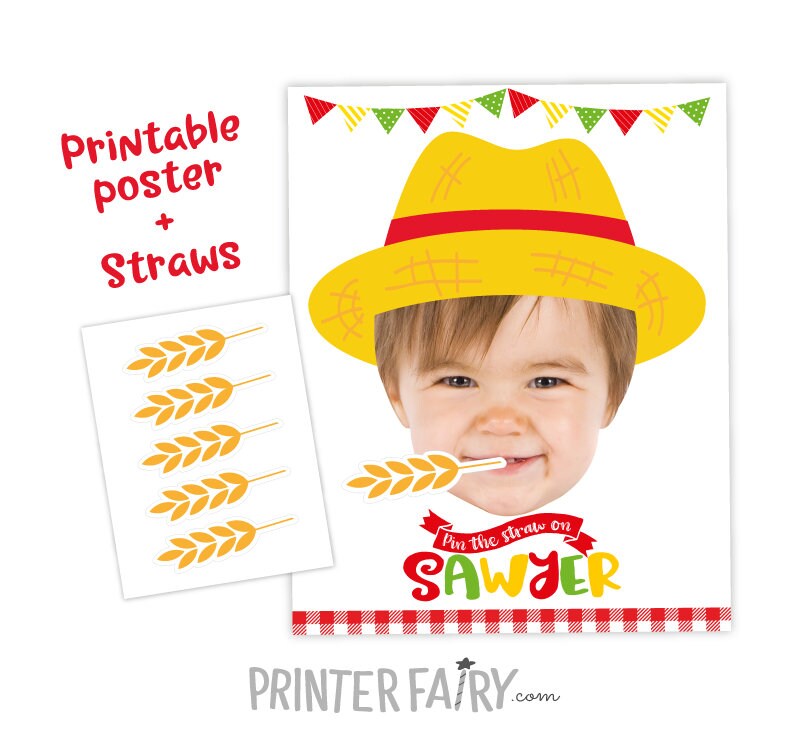Personalized Farm Birthday Pin the Straw Game (Digital Download)