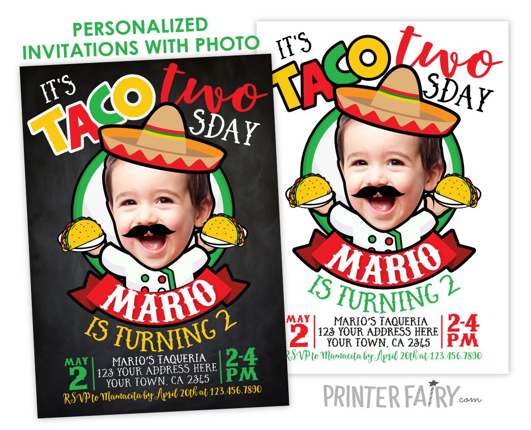 Taco Two-sday Birthday Invitation with Photo (Digital)