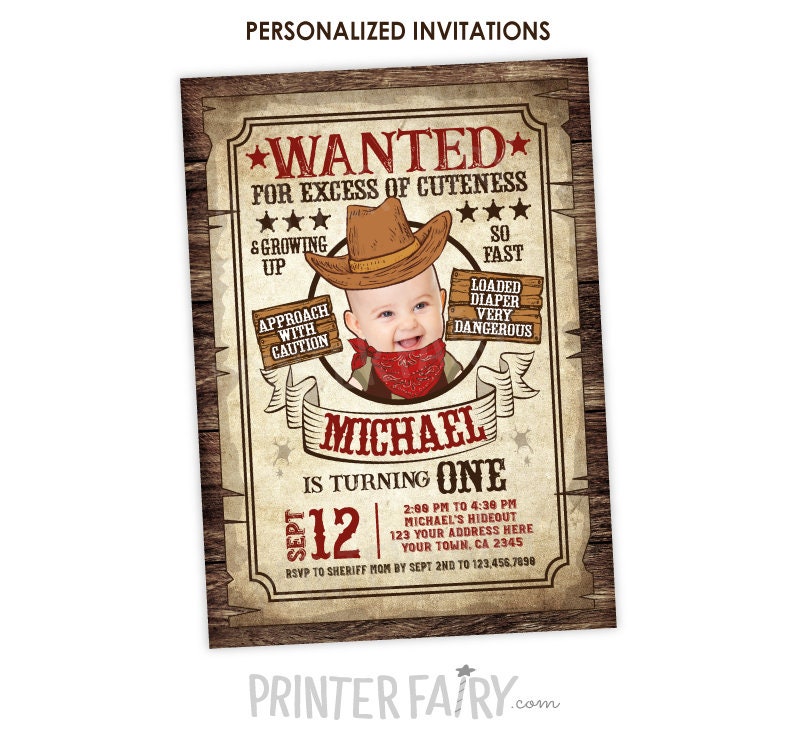 Western Birthday Invitation with Photo, Cowboy Wanted Poster (Digital Invite)