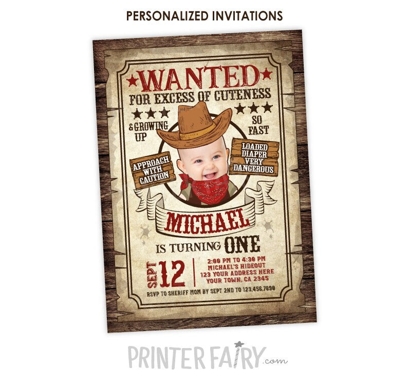 Western Birthday Invitation with Photo, Cowboy Wanted Poster (Digital Invite)